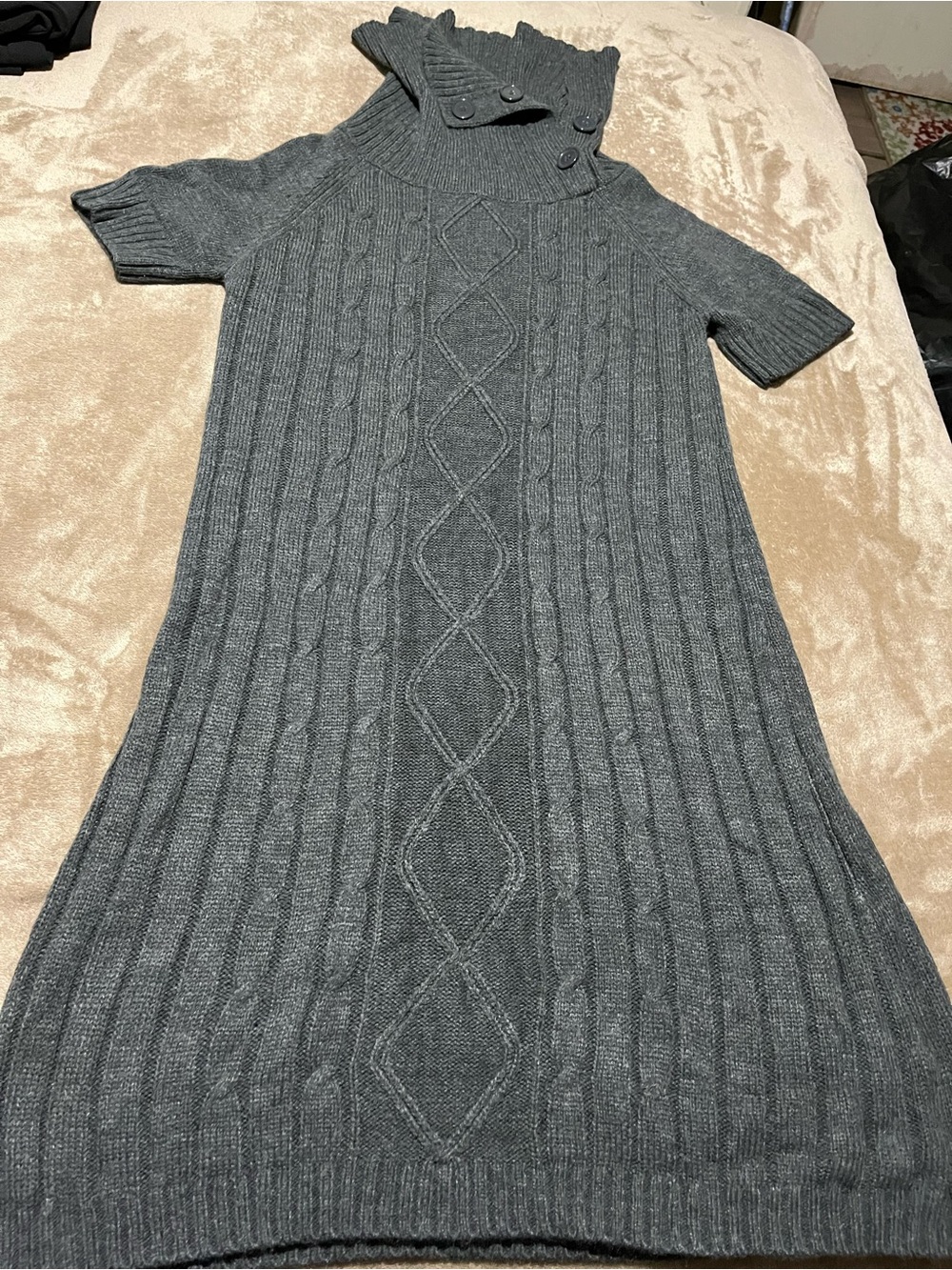 Women's Gray Cable-Knit Short-Sleeve Sweater Dress-3x
